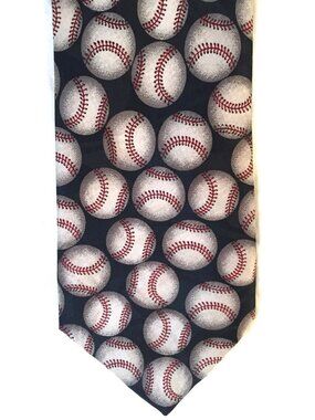 Baseball Print Tie Florence Silk Co 100% Polyester Made In Korea Coach Necktie